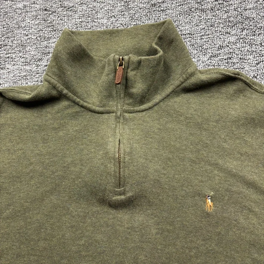 2000s Polo Ralph Lauren Estate Rib Quarter Zip‎ Pullover Olive Green Size 2XL